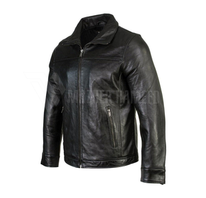 แจ็กเก็ตหนัง100% สีดำสำหรับผู้ชายดีไซน์ใหม่แจ็กเก็ตหนังรถจักรยานยนต์สีดำเข้ารูปทันสมัย - Product Image 2
