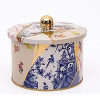 Kontensan Kintsugi Gold Vein Flower Design Metal Round Canister Knob Handle ER1415I Dari Turki untuk Penyimpanan & Wadah Makanan