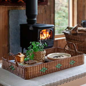 Hot 2025 Rattan Rectangle Set de 2 Bandejas para servir en bandeja de ratán natural para decoración, servicio de té, café - Product Image 1