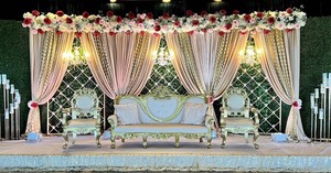 Royal Golden Metal Carved Sofa With Chairs Designer Wedding Golden Carved Furniture Set Exclusive Wedding Maharaja Sofa Set - Product Image 3