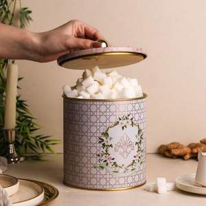 Recipiente redondo de metal rosado de 1.7L con mango de perilla de Ø 140x125mm, contenedor y almacenamiento de alimentos - Product Image 3