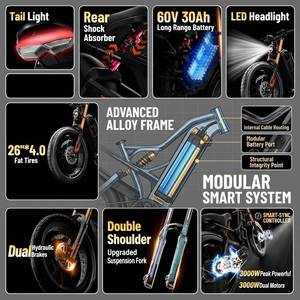1500W Peak E-Bike für Erwachsene, 48V 20Ah herausnehmbarer Akku, maximale Reichweite 80 Meilen & 30 MPH, 20''×4.0'' Fat Tire Elektrofahrrad - Product Image 6