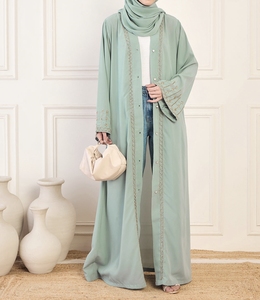 Nouvelle Robe Abaya Modeste Style 2026, Vêtement Islamique Ouvert sur le Devant, Longue Robe pour Femmes Musulmanes en Polyester à Col en V Floral - Product Image 5