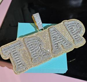 Collier pendentif personnalisé avec nom en argent 925 plaqué or, serti de diamants de moissanite VVS, édition limitée, baguette, pour homme, tendance - Product Image 3