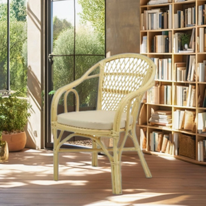 Fauteuil moderne en rotin naturel tressé à la main Patani - Chaise de détente confortable pour salon, bureau à domicile, chambre à coucher - Product Image 4