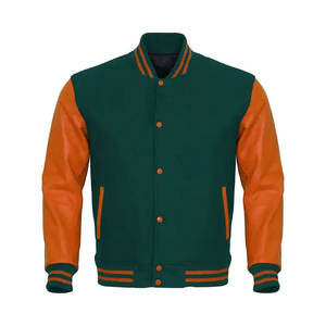 Veste de baseball verte et orange en laine respirante, sur mesure, style varsity - Product Image 1