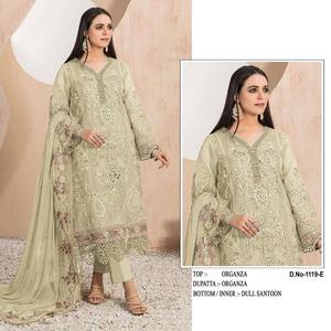 Heavy <b>Organza</b> <b>Silk</b> Sequence Embroidered Pakistani Clothing Salwar Kameez Suit Set for Party and Wedding Occasions at Best Prices - Product Image 5