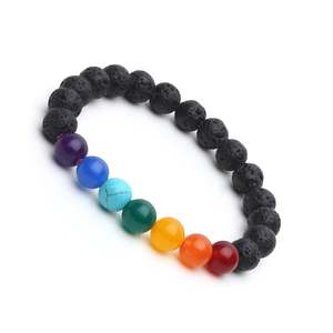 NOVAMART Fine Arihant Gems Jewels 7 Chakra Lava Unisex <b>Bracelet</b> Natural Certified Astrological Crystal Positive Effect for Both - Product Image 1