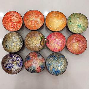 Tazón de lujo de cáscara de coco lacada con diseños variados, artesanía, arte popular, colorido, Coco-Eco Vietnam - Product Image 5