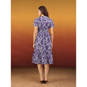 Vestido largo MIDI informal con mangas abullonadas y cuello barco étnico para mujer - Product Image 2