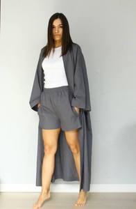 ชุดกิโมโนผ้าลินินออร์แกนิคทำมือลายดอกไม้สไตล์วินเทจทรงเอ ชุดลำลองสำหรับผู้หญิง ซักได้ ระบายอากาศดี เหมาะสำหรับฤดูร้อน ของขวัญวันแม่ ผลิตจากวัสดุธรรมชาติ - Product Image 5