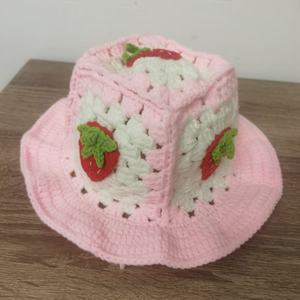 Crochet Cotton Yarn Strawberry <b>Hat</b> Bandanas Hand Drawn Printing Versatile for Outdoor Fishing Party Travel Casual Use - Product Image 1