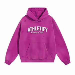 Sudadera con Capucha Desgastada para Hombre con Detalles Desgarrados, Impresión Digital y Acabado de Calidad, Sudadera Informal de Estilo Urbano, Mezcla de Algodón, Corte Holgado - Product Image 1