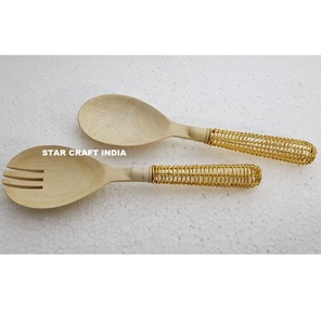 Modern Decorative Wood <b>Salad</b> <b>Server</b> Handmade With Marble Handle Unique Design Flatware Spoon & Fork Home Kitchen and Restaurant - Product Image 2