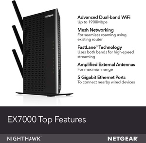 Boîtier de conception pour amplificateur de portée <span class=keywords><strong>WiFi</strong></span> Mesh EX7000 AC1900 double bande, <span class=keywords><strong>répéteur</strong></span> de signal sans fil et fonction de Roaming intelligent en mesh - Product Image 3