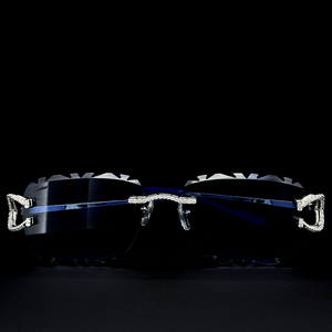 Gafas de Sol Ovaladas Blancas con Incrustaciones de Diamantes Estilo Rapero, Montura Completa, Protección UV400, Ligeras, Unisex, con Caja GRA - Product Image 1