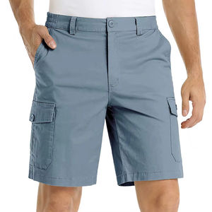 Shorts de sport pour hommes en coton tricoté, taille élastique, mi-longueur, décontractés, droits, multi-poches, respirants, imperméables, séchage rapide - Product Image 4