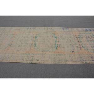Vintage 4ft 10in Turkish Wool Rug Beige & Blue Patchwork Design Flat Weave Technique for Living Room Decor for Teens - Product Image 3