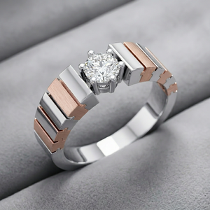 Two Tone Gold Trendy Rhodium Plated Diamond <b>Ring</b> Brilliant Cut Solitaire Band <b>Men</b> Wedding Anniversary Party Custom Fine Jewelry - Product Image 1