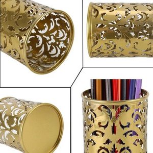 Porte-stylo en métal rond doré personnalisé au design classique Organisateur de bureau fait main pour un rangement élégant - Product Image 5