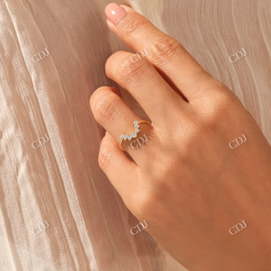 Tendencia moda fina 14K amarillo en forma de U banda de boda laboratorio diamante curvo en forma de banda apilable anillo nupcial bandas a juego mujeres - Product Image 3