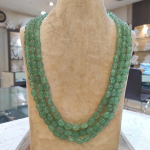 Meilleure qualité Designer véritables émeraudes citrouille sculpture 3 rangées classique collier ensemble pour femmes et filles mariages fiançailles porter - Product Image 1