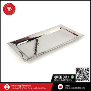 Plateau de service en acier inoxydable de qualité supérieure | Ensemble d'assiettes rectangulaires martelées | Plateau de service pour apéritifs | Service de table pour la cuisine et la salle à manger - Product Image 6