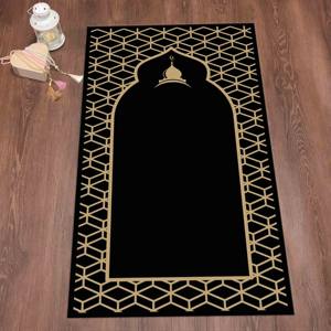 Alfombra de Oración Islámica Negra Geométrica: Diseño Elegante, Regalo Espiritual, Alfombra Impresa, con Pelo Suave - Product Image 2