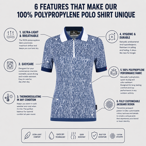 เสื้อโปโลผู้หญิง ผลิตจากโพลีโพรพิลีน 100% งานปักลายแจ็คการ์ด ปรับแต่งได้ตามต้องการ พร้อมลายแจ็คการ์ดตามที่คุณเลือก - Product Image 1