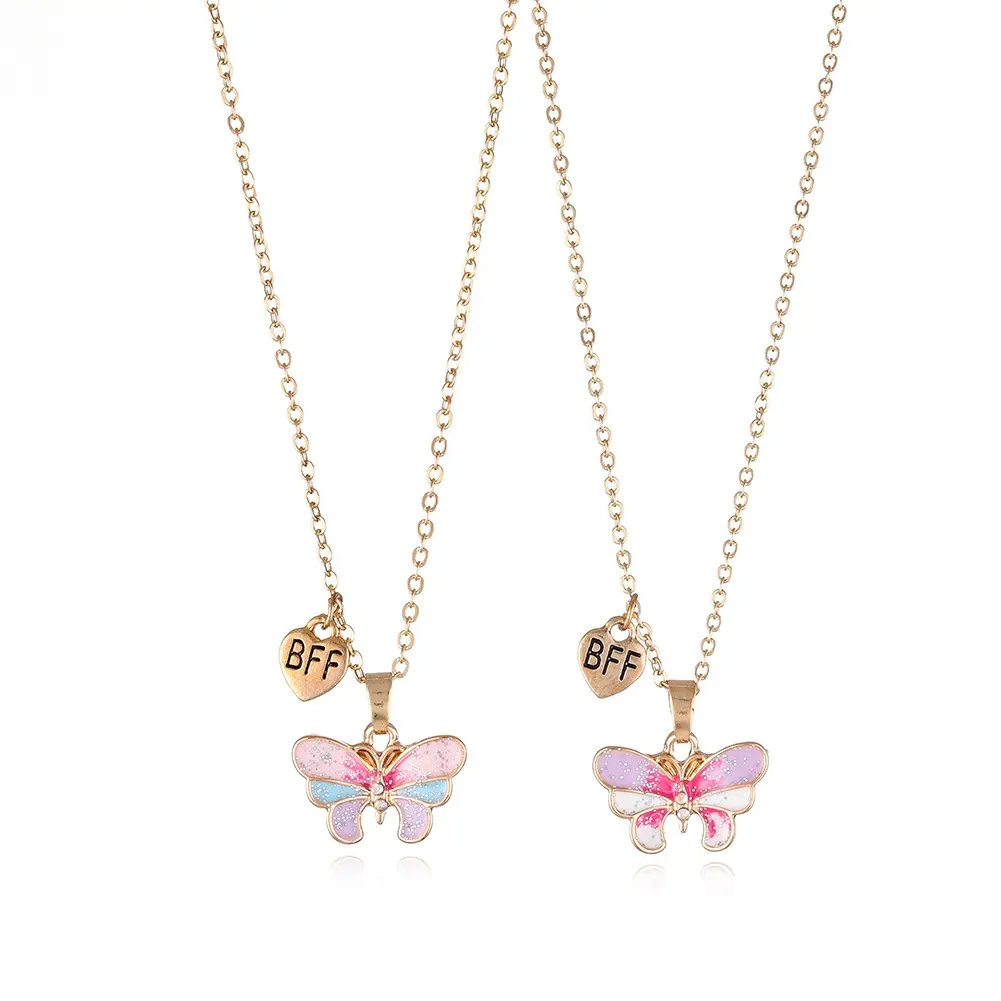 Set di gioielli Best Friend collana con ciondoli a farfalla placcati in oro smaltato in lega di zinco per regalo per bambini