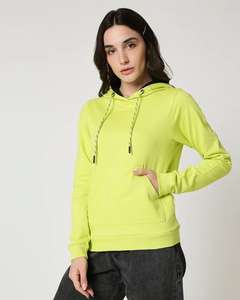 Pull à capuche en polaire vert lime pour femme, manches longues, doux, chaud, poche kangourou sur le devant, logo personnalisé, décontracté, respirant, hiver - Product Image 2