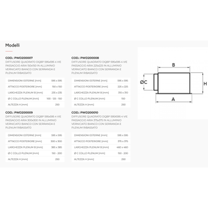 Difusor de Aire Acondicionado Cuadrado de 4 Vías Tecnosystemi DQBP, Aluminio Pintado en Blanco con Compuerta y Plenum Reducido - Product Image 2