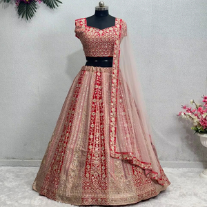 DESGASTE DE NOVIA A COLOR SECUENCIA DE BORDADO PESADO Y TRABAJO A MANO LEHENGAS CON CONJUNTO DUPATTA - Product Image 1