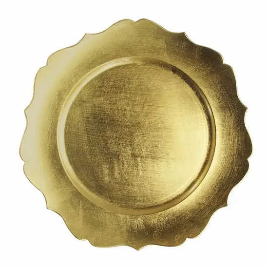 Golden Shampian Charger Plate Border Lacer Cut Design Dessert Dishware Craft 20 Gage Thickness Article Material Accuracy