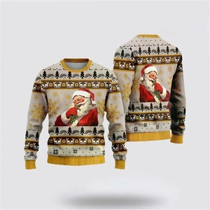 2024 Santa Claus invierno sólido liso teñido ecológico feo suéter divertido Navidad pulóver Top hombres mujeres ropa Festival regalo - Product Image 4