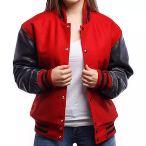 2025 Nueva chaqueta de cuero Real personalizada para mujer de alta calidad Letterman rojo Varsity Baseball College University Design - Product Image 5