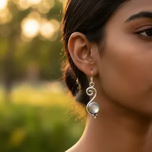 Boucles d'oreilles pendantes en argent 925 avec pierre de lune, plaquées or, motif géométrique en forme de cœur pour femmes, idéales pour les mariages, les fêtes, idée cadeau - Product Image 3