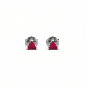 Orecchini a Perno in Argento Sterling 925 con Design Geometrico Classico e Rubino Naturale Taglio Trillion da 4,5mm, Accessorio di Moda, Regalo - Product Image 3