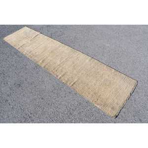 พรมวินเทจสไตล์ตุรกี, พรมปูพื้นขนาด 2.3x9.8 ฟุต, พรมขนสัตว์โมร็อกโกสีเบจเทา - Product Image 2