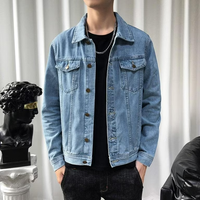 Veste en jean pour homme, veste en denim de couleur unie déchirée, manteaux à la mode, vêtements d'extérieur avec plusieurs poches