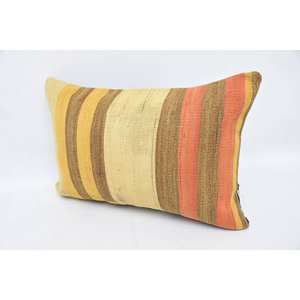 Subtle Striped Beige Kilim Patchwork Pillow 16x24 Inch Vintage <b>Square</b> Wool <b>Cushion</b> for Living Room Bedding - Product Image 4