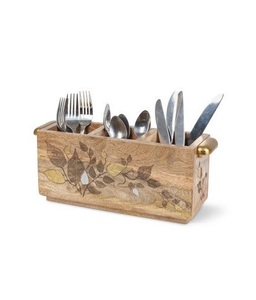 Porte-couverts en bois de qualité supérieure design classique 3 sections support de rangement des couverts pour la vaisselle à manger porte-couverts - Product Image 5