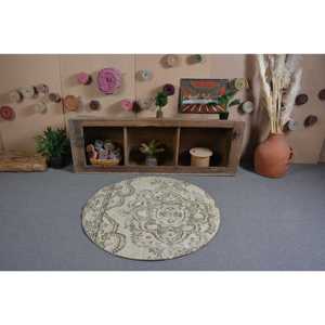 Alfombra Turca Redonda Vintage de 3.9x3.9 pies (120x120 cm), Alfombra Marroquí Marrón - Product Image 3