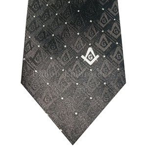 CORBATA MASÓNICA REGALIA NEGRA CON LOGO CUADRADO Y COMPÁS-CORBATA FREEMASON - Product Image 1