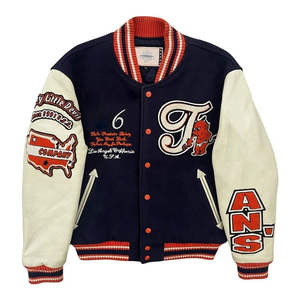 แจ็กเก็ตเบสบอลผ้าขนแกะปักโลโก้สำหรับผู้ชายแจ็คเก็ตแขนเสื้อหนัง2025อักษร - Product Image 1