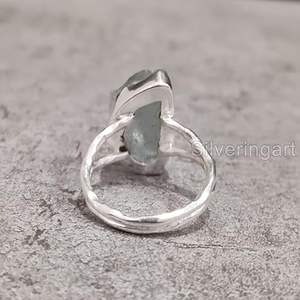 Anillo de Plata de Ley 925 con Aguamarina Natural, Piedra de Nacimiento de Marzo, Martillado, Hecho a Mano, para Cumpleaños, Navidad - Product Image 6
