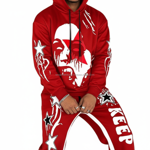 Ensemble pantalon et sweat à capuche pour homme, manches longues, impression personnalisée, taille OEM, tricot de haute qualité, vente en gros, usine - Product Image 1