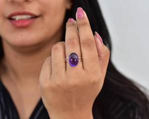 Silver Amethyst Oval Split Band Ring 925 Sterling Silver Handmade Gemstone Jewelry Wholesale Bulk Order Brand Jewelry Statement - Product Image 2