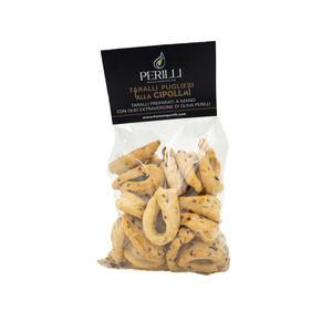 Taralli Apulianos Perilli con Cebolla, Bocadillos de Grano Horneados a Mano, Textura Dura y Salada - Product Image 1