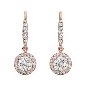 Pendientes de aro colgantes redondos únicos, pendientes de moissanita con diamantes para mujer, uso a precio asequible - Product Image 4